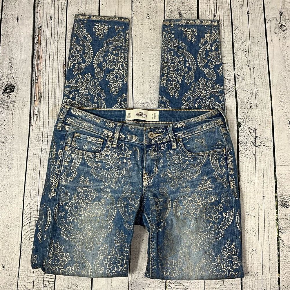 HOLLISTER Silver Foil Damask Print Jeans
